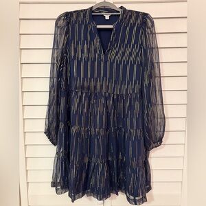 Crown & Ivy Navy and Gold Long Sleeve Dress